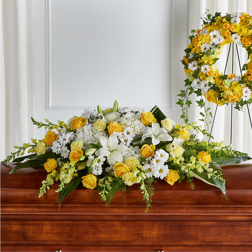 Golden Harmony Casket Spray – Le Fleur Llc, Pelham AL