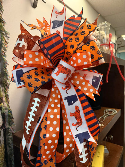 Orange blue and white football bow –  Le Fleur Llc, Pelham AL