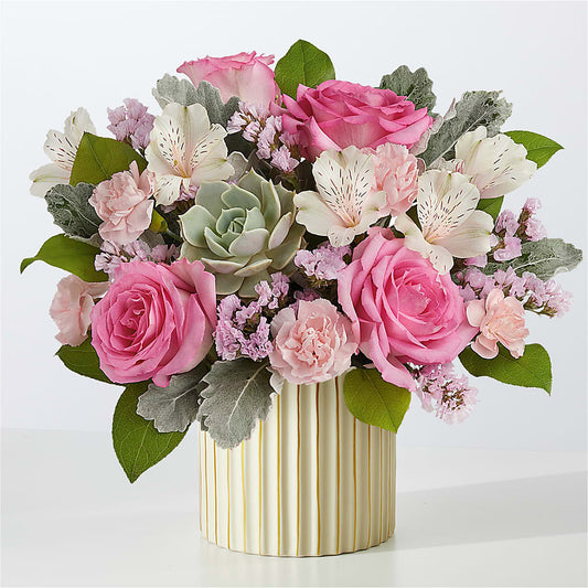 Dusty Rose Bouquet with Ivory Vase –  Le Fleur Llc, Pelham AL