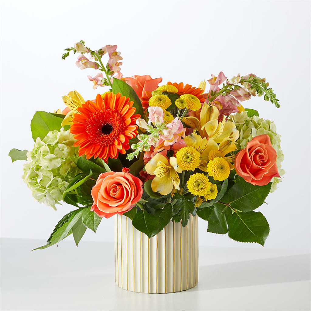 Autumn Sunshine Bouquet with Ivory Vase –  Le Fleur Llc, Pelham AL